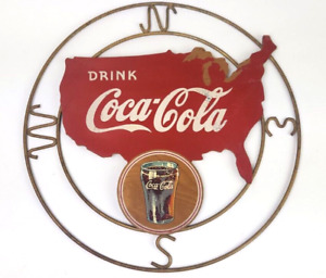 Vintage Coca Cola Kay Displays Compass Advertising Sign Metal & Wood