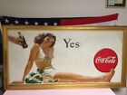 Rare 1946 Coca Cola Yes Girl Cardboard Advertising Sign 56 by 27 Framed Nice !