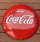 Original 1950's DRINK Coca Cola Coke Red & White Porcelain Button Sign 24" ?