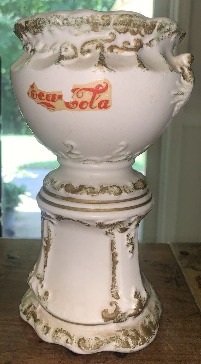 VTG 1970s Coca Cola Ceramic Mini Syrup Urn Vase Santa Claus Programs 7 3/8”T 4”D