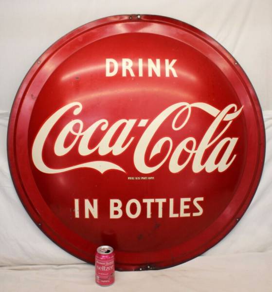 1950's Drink COCA COLA In Bottles 36" Round Bubble Button Sign Advertising L@@K