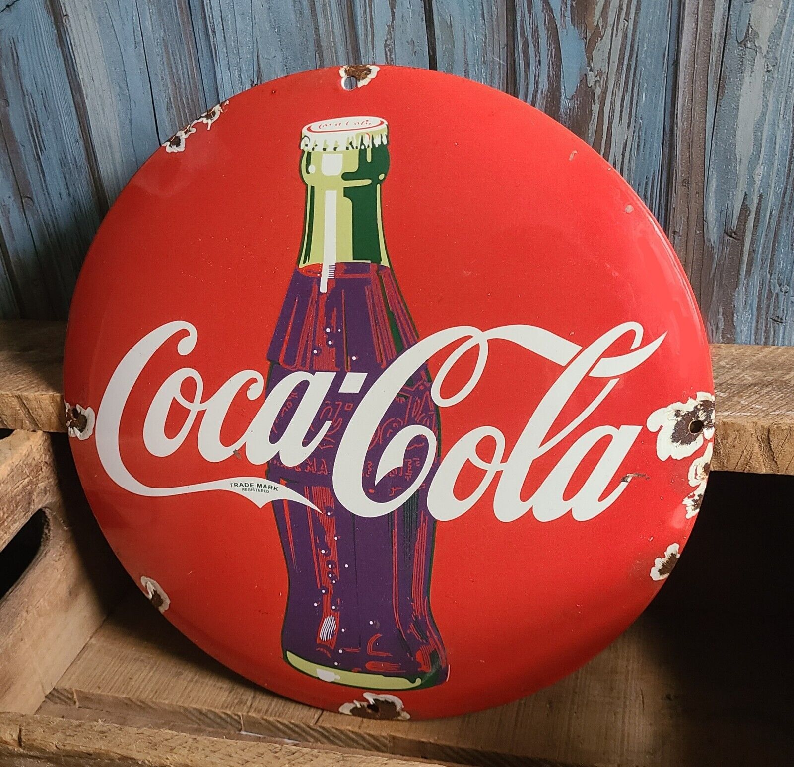 Vintage Coca Cola Coke Bottle Porcelain Soda Pop Advertising Dome Button Sign