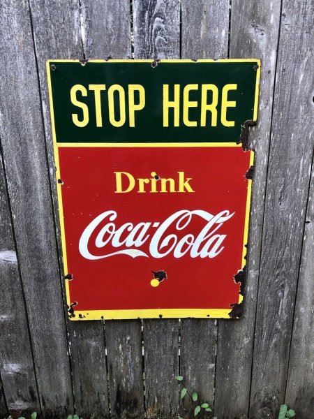 1941 Coca Cola (Stop Here) Sign - Porcelain and Double Sided