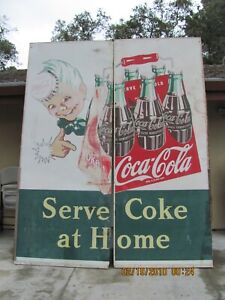 Vintage Coca Cola Sign With Boy 8” X 10” Metal Frame 1948 Exterior Mounted