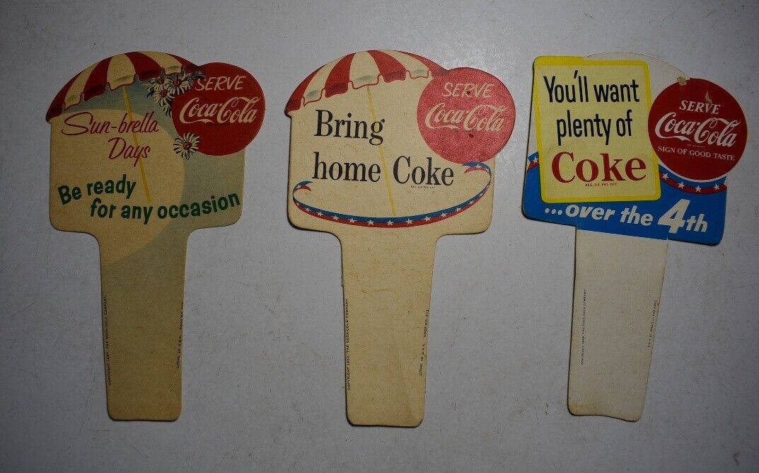 3 VINTAGE COCA COLA BOTTLE TOPPERS, CARTON INSERTS, 1950's