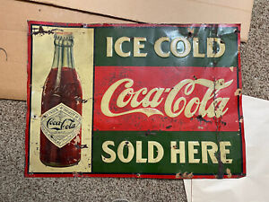 1914 Coca Cola Tin Sign, Enbossed, 27" x 20", Petretti Catalog PTN 017.001