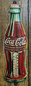 Rare 1933 Coca Cola Dec 25 1923 Christmas bottle thermometer works! Great colors