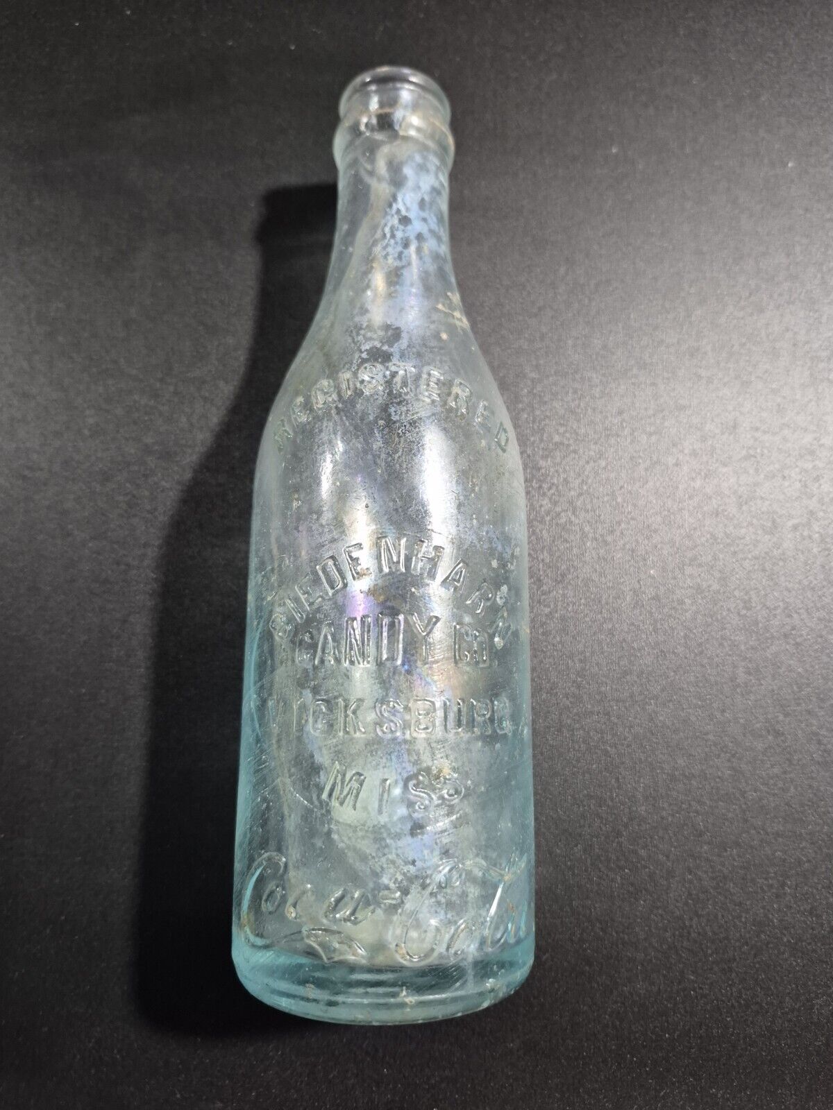 Biedenharn Bottom Script Coca Cola bottle Ice Blue Slug plate Vicksburg Miss