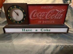 Vintage Original Coca Cola Fountain Shop Lighted Clock works Light non-working