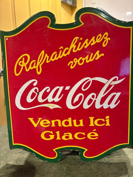 Coca Cola Original Vintage Vendu Ici Glace French Porcelain Sign Refresh RARE