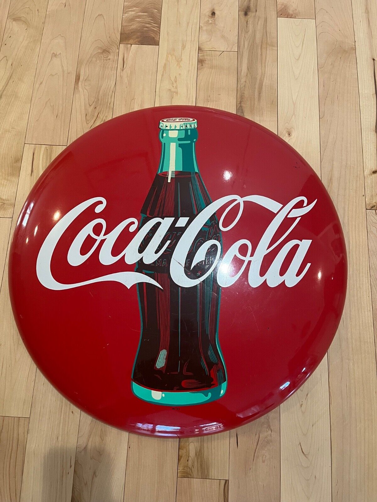 Original Vintage 1953 Coca Cola 24 Inch Button Metal Sign.