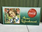 Vtg 1951 Coca Cola "Home Refreshment" Advertising Litho Cardboard Sign 55 7/8"