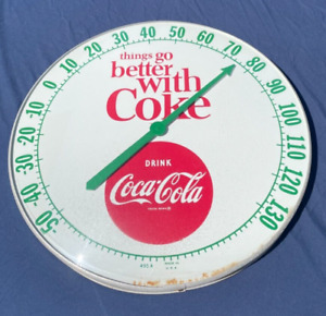 Vtg 1950s-60s Drink Coca-Cola TGBWC 18" Round Glass Thermometer Sign Soda Pop