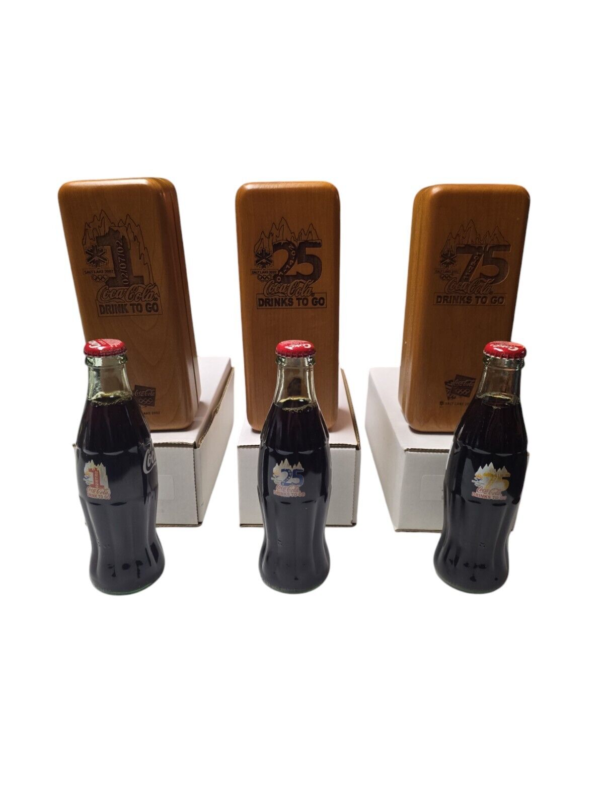 3 RARE 2002 ONLY 202 MADE Coca-Cola Coke 25 Salt Lake City Olympics Wood Box