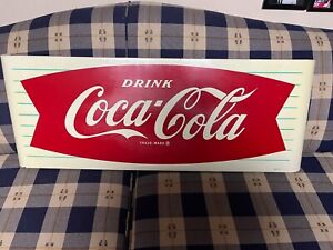 Coca Cola Fishtail Tin Sled Sign 1962