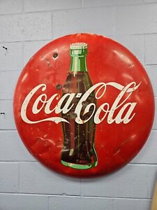Nice Large 36 inch 1956 Coca Cola Button Sign!