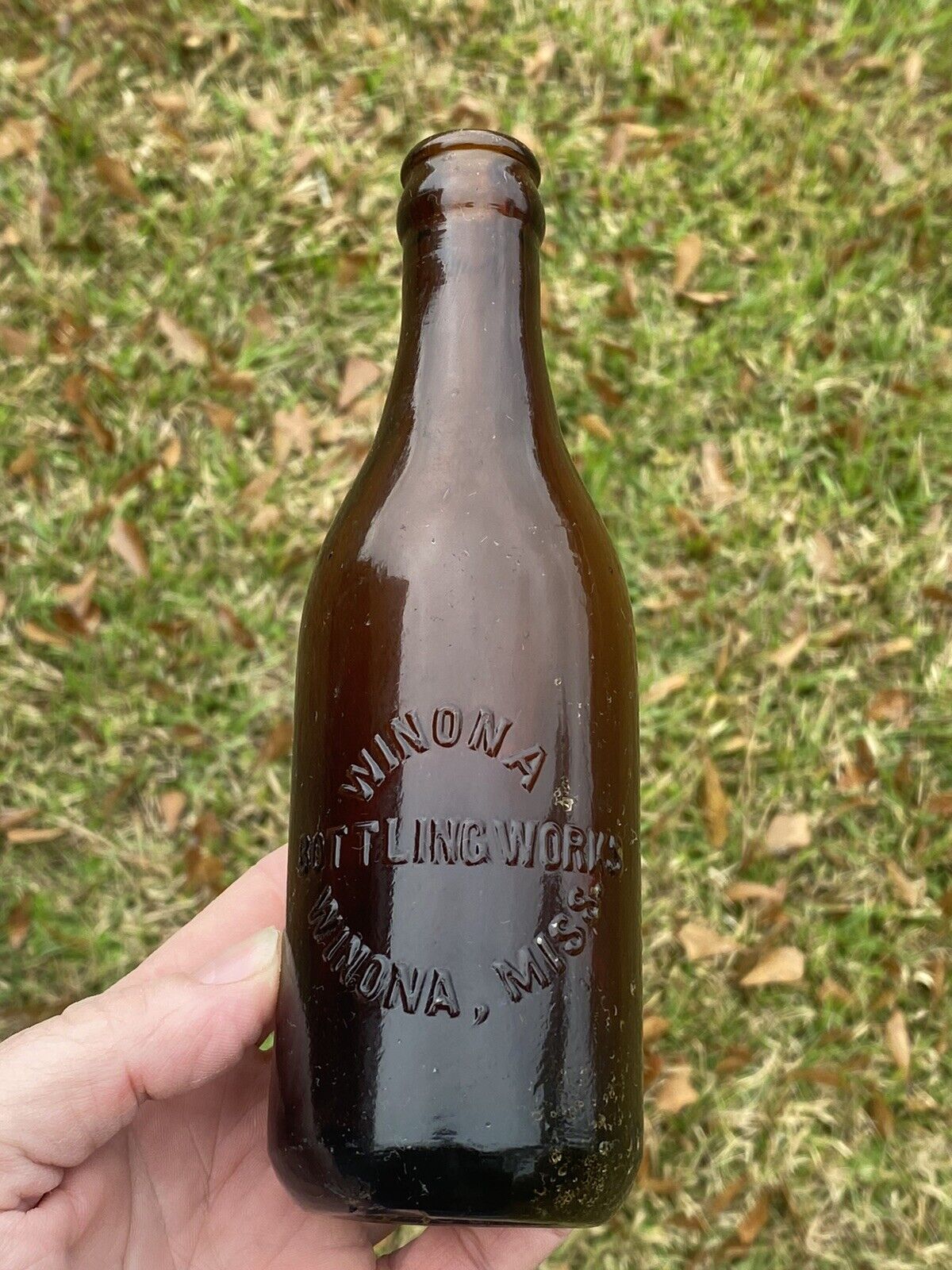 RARE ANTIQUE AMBER SCRIPT KELSO KOLO WINONA MISS KOLA WARS SODA BOTTLE COCA COLA