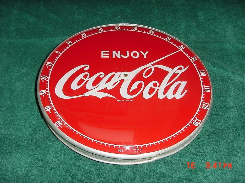 Early AUTHENTIC & ORIGINAL ''ENJOY COCA-COLA'' THERM GLASS FRONT 12 INCH