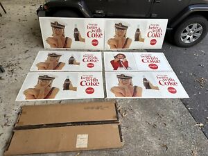Vintage Cardboard Coca Cola Large Advertising Sign Lot With Shipping Mailer 60’s
