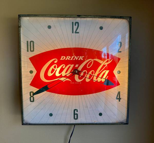 Vtg c1950s-60s Drink Coca Cola Fishtail Coke Pam Bubble Wall Clock Lighted *Work