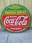 Vintage 1937 DRINK COCA-COLA PORCELAIN MATEL ADVERTISING SIGN:RARE"