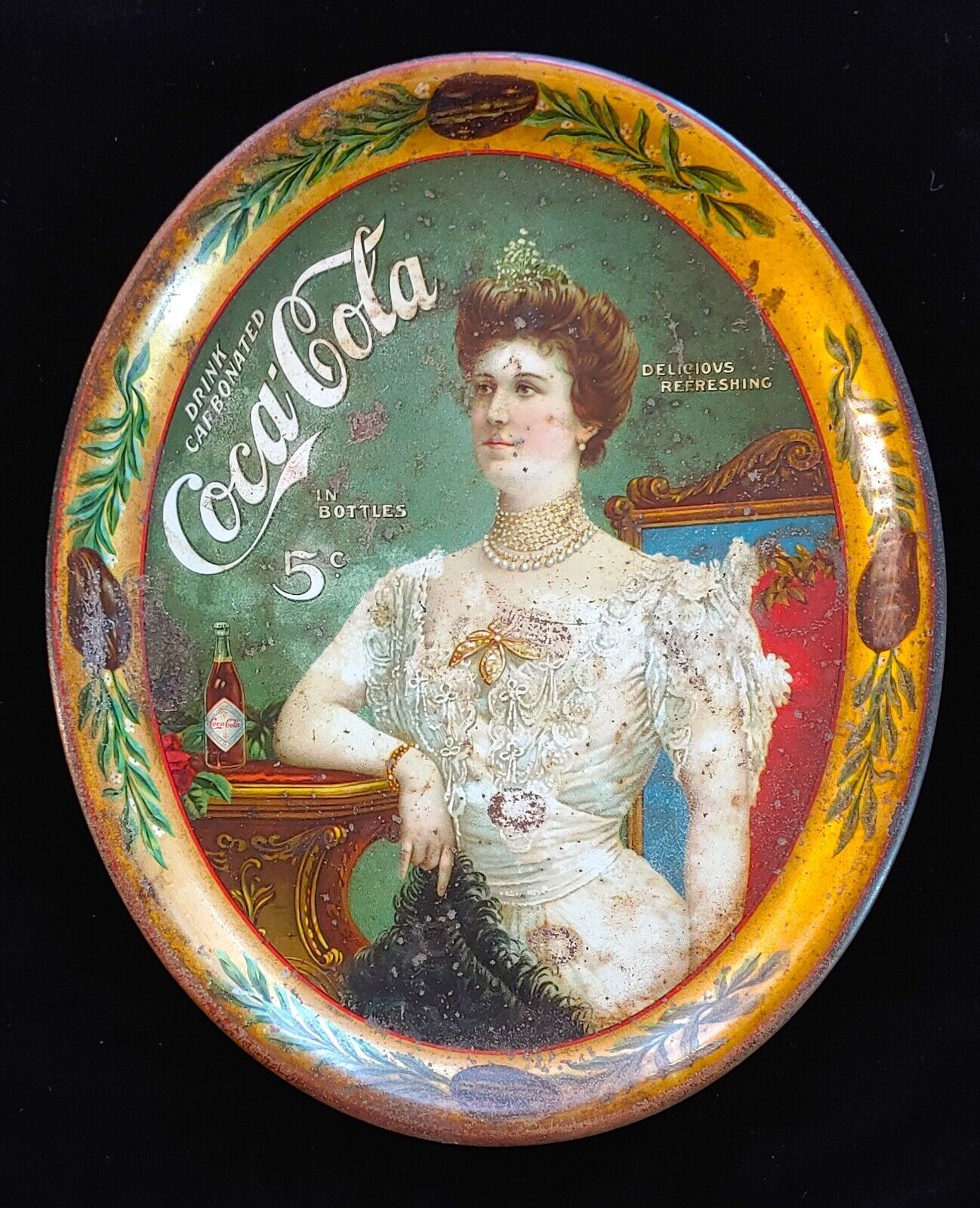 ANTIQUE 1905 Original Coca-Cola Ad Tin Tray Lillian Nordica RARELY OFFERED!