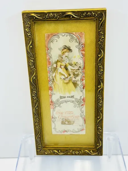 RARE EARLY ANTIQUE COCA~COLA CHEWING GUM FRAMED BOOKMARK- ORIGINAL