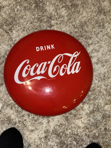 50's Coca-Cola Sign Soda Porcelain Round Button 24" Original brackets