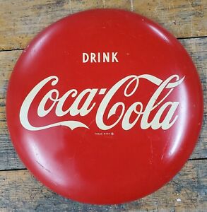 1940's -1950's 16" DRINK COCA COLA PILASTER BUTTON GAS STATION SIGN