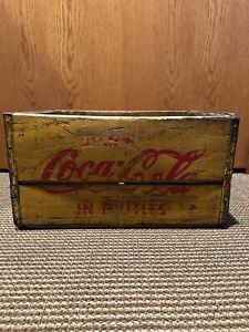 RARE Vintage 1930s-1940s Coca Cola Big 24 Bottle Wood Crate Carrier Yellow Large