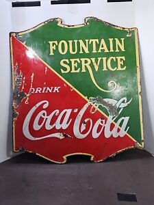Original Porcelain 1930's Coca-Cola Fountain Sign Single Sided 25.5" x 22.5"
