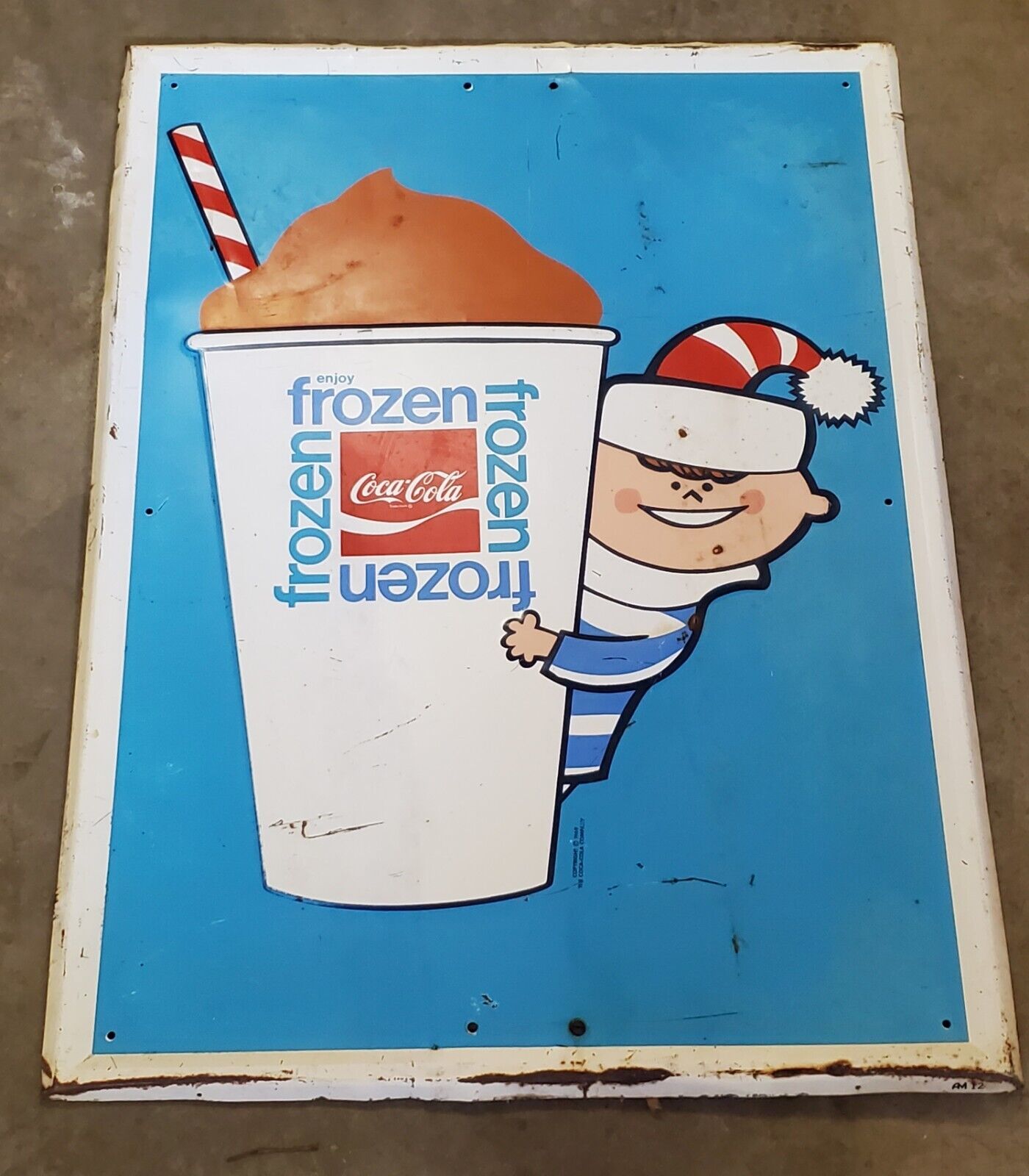 FROZEN COCA-COLA vintage original antique metal advertising sign icee rare