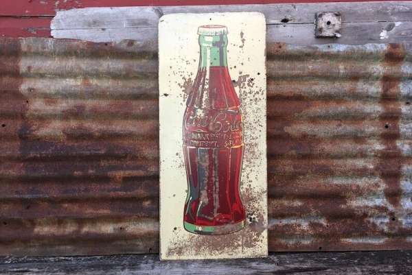 Vintage Coca Cola Sign Masonite Board Original Antique Coke Bottle Sign 14x32
