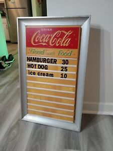 c.1950s Original Vintage Drink Coca Cola Sign Metal Menu Board Good Food Coke