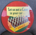 RARE Vintage Coca-Cola "Let us put a case in your car" sign - Round Glass Coke