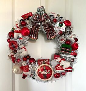 Coca Cola Vintage Style Christmas Wreath One-Of-A-Kind 16" Round Handmade Art!