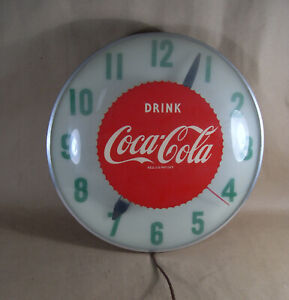 1950s COCA-COLA Original Lighted Advertising Wall Clock Cleans & Works