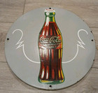 Vintage 1923 Grey Porcelain Coca-Cola Button Christmas Bottle Advertising Sign
