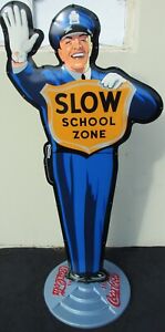 Coca-Cola School Crossing Guard with Embossed Metal Base