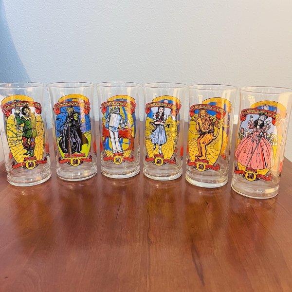 Wizard of Oz 50th Anniversary Coca Cola Collector Glasses 1989 Set of 6 Vintage