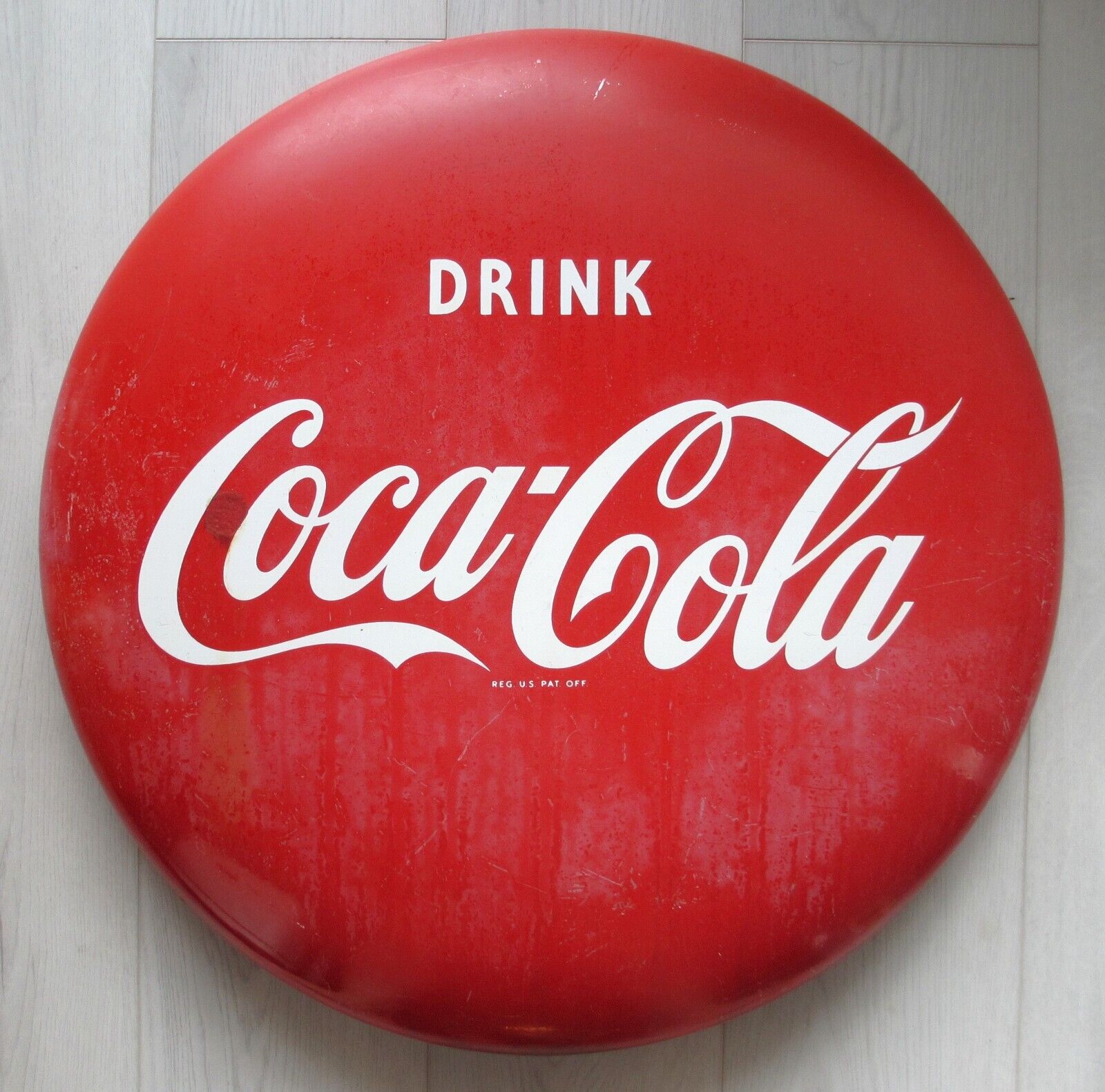 Vintage Original Drink Coca-Cola 24 Inch Enamel Metal Button Sign