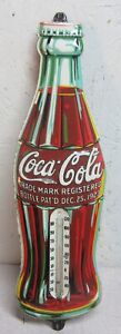 ORIGINAL 1933 Coca Cola Christmas tin thermometer sign dated 1923