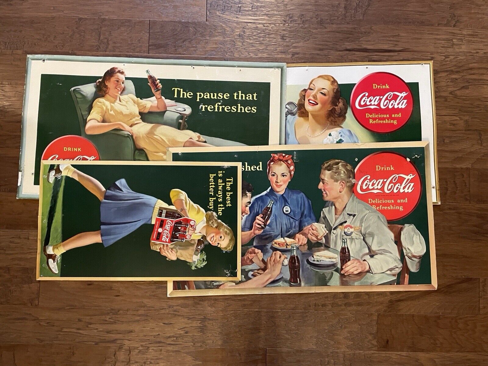 Original Cardboard Coca Cola Advertising Lithographs - Lot - Combined Hold