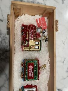 COCA COLA POLONAISE COLLECTION 4 PIECE CHRISTMAS ORNAMENTS TRAIN NEW IN BOX 1998
