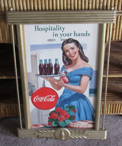 Art Deco 1948 Framed Coca Cola Hospitality Sign Coke 32x21 Wood Paper Tin RARE