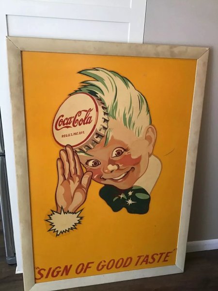 COCA-COLA COKE 1950s WOOD TRUCK PANEL SIGN SODA BOTTLE CAP SPRITE BOY