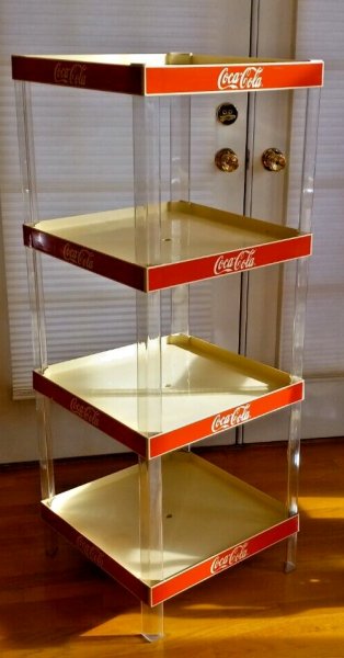 49 " tall Coca~Cola White 4 Tier Stackable Shelves - Red Sides -Clear Supports