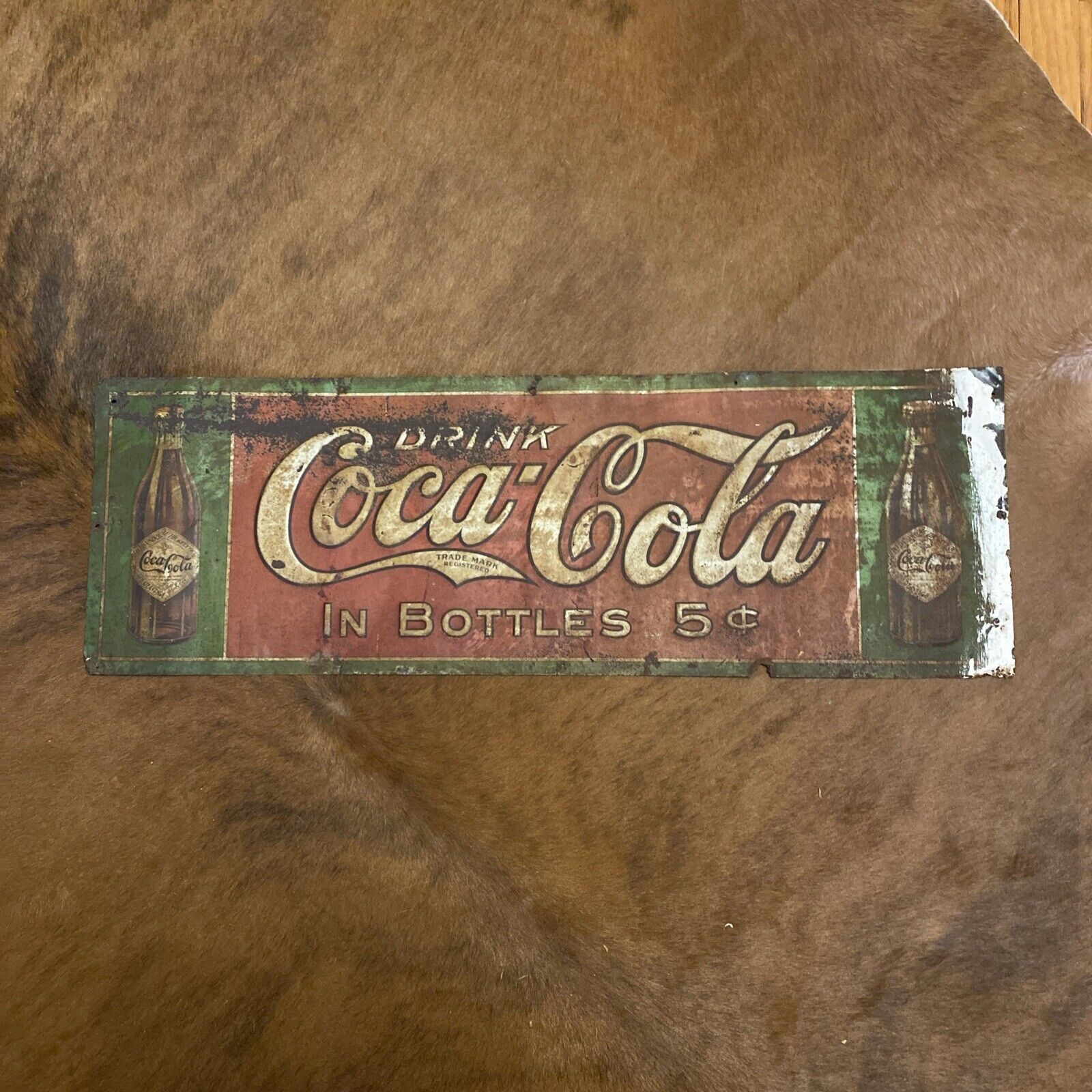1908 Drink Coca Cola In Bottles 5c Tin Sign SST! Rare!
