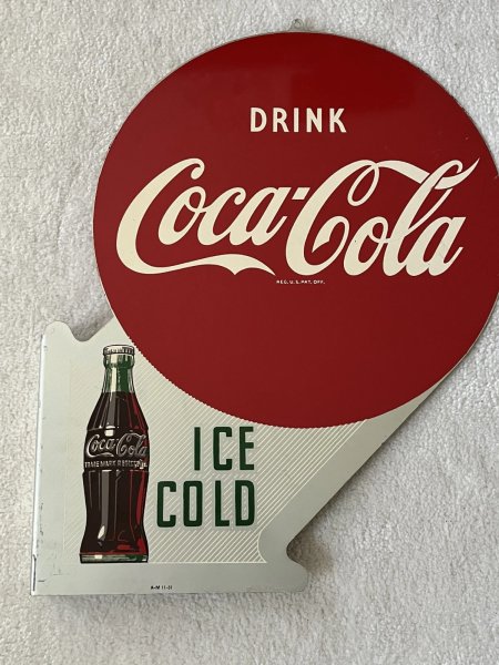 Vintage, Original, 1951 Coca-Cola, Coke, Soda, DS Metal Flange Sign, VG+/EX Cond