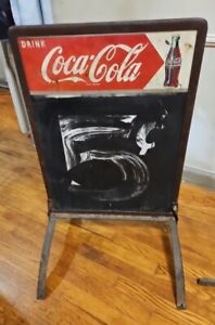 Antique Coca-Cola Soda Tin Metal Double Sided (2 Signs) Curb Sign In Frame RARE!